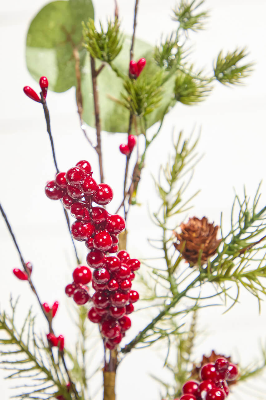 18 Inch Berry Pinecone Pick Decorative Christmas Greenery Stem