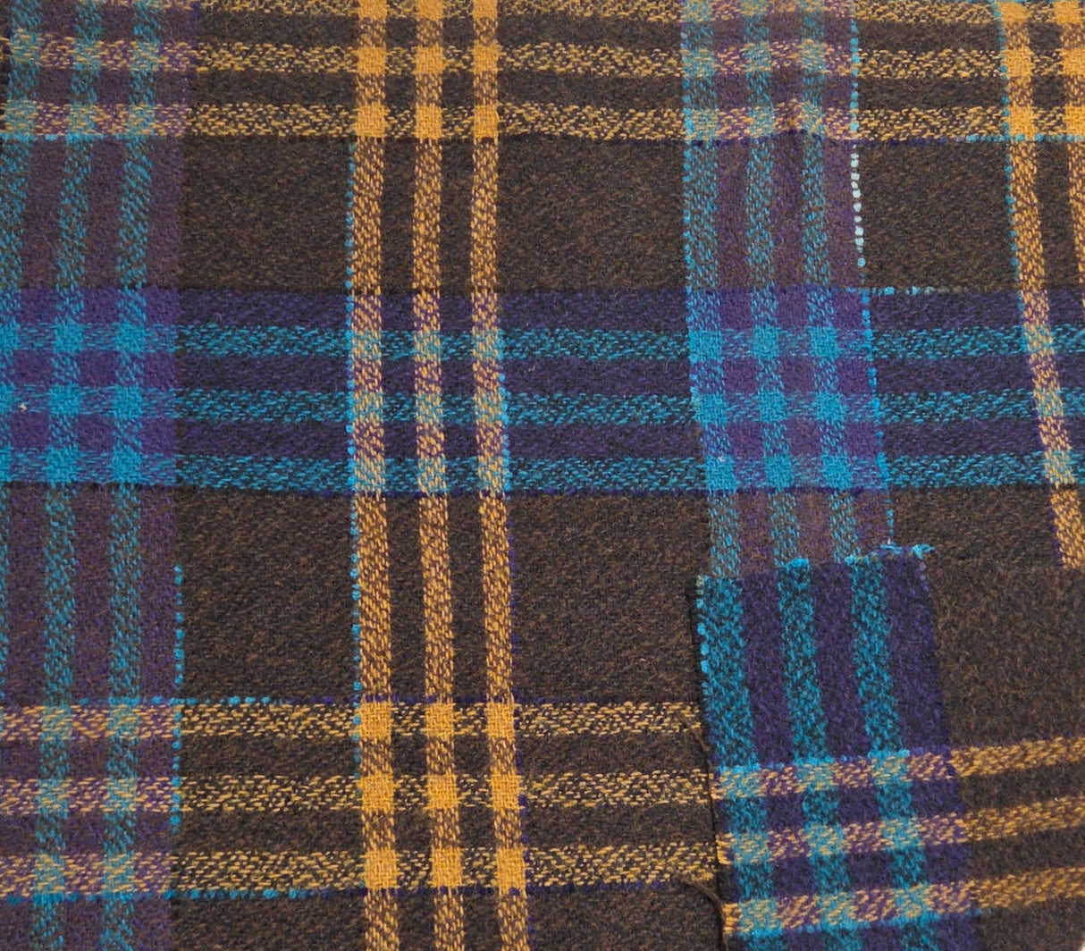 Plaid Wool Acrylic Brown with Turquoise Stripes