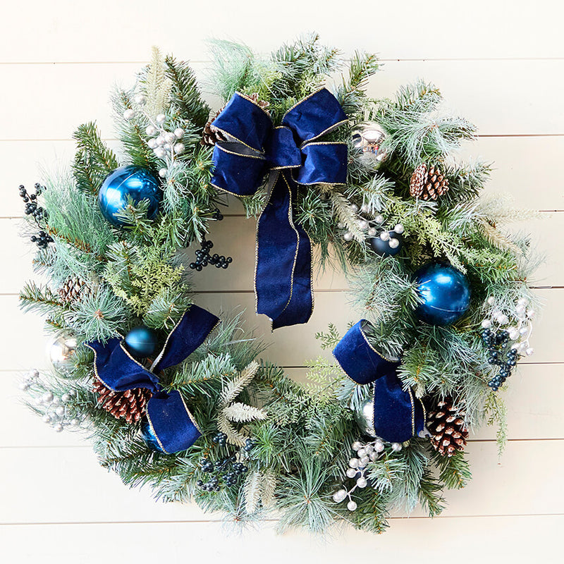30 Inch Holiday Pine Pinecone Wreath with Bow Accent Holiday Door Decor