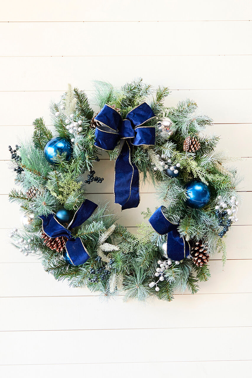 30" Holiday Pine & Pinecone Wreath with Bow Accent