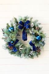 30" Holiday Pine & Pinecone Wreath with Bow Accent