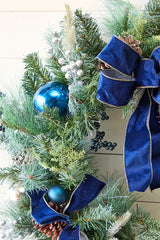 30" Holiday Pine & Pinecone Wreath with Bow Accent