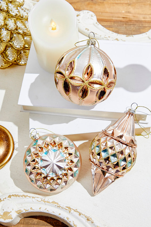 4" - 6" Reflector Pattern Glass Ornament - Champagne and Gold