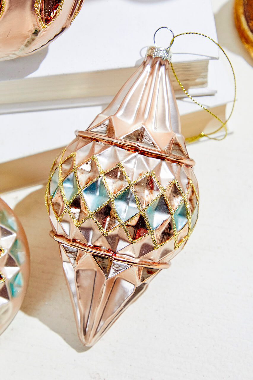 4" - 6" Reflector Pattern Glass Ornament - Champagne and Gold