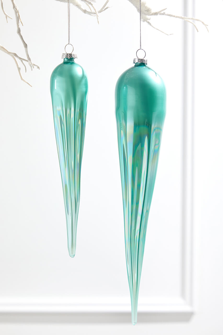 14" Frosty Blue Glass Icicle Ornament
