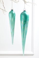 14" Frosty Blue Glass Icicle Ornament