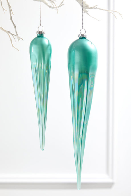14" Frosty Blue Glass Icicle Ornament