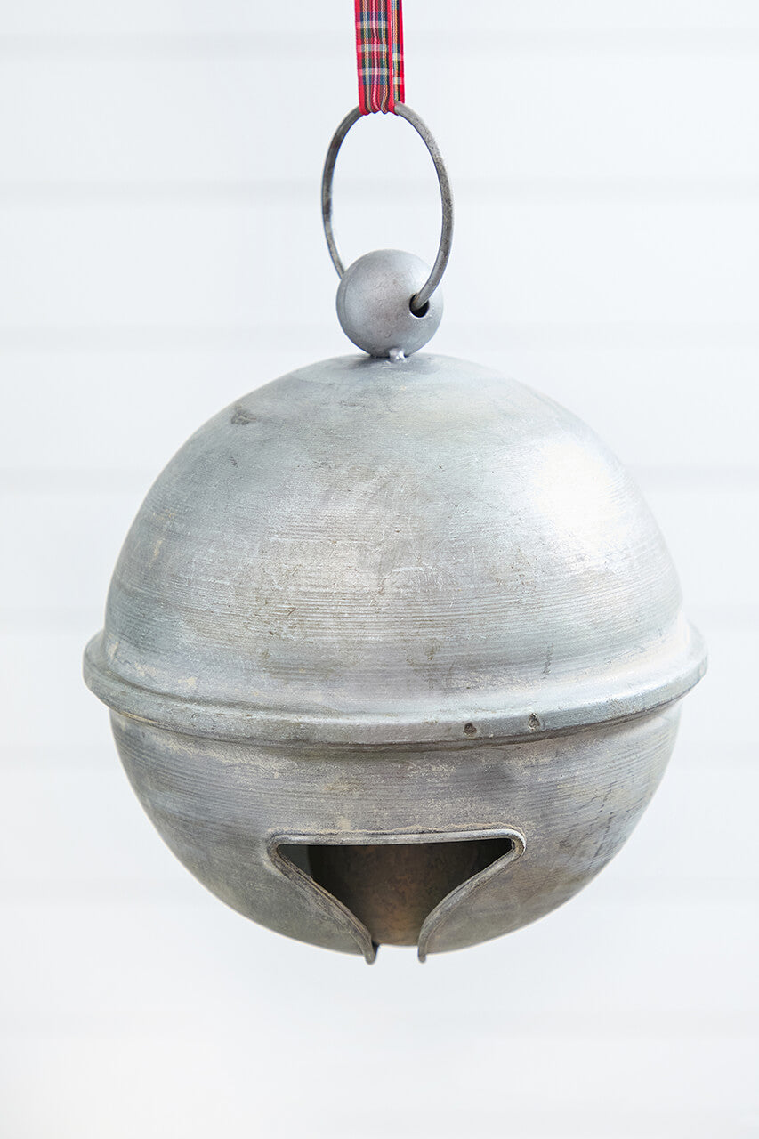 6" Weathered Tin Jingle Bell Christmas Ornament