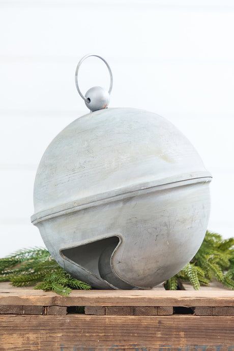 8" Weathered Tin Jingle Bell Christmas Ornament