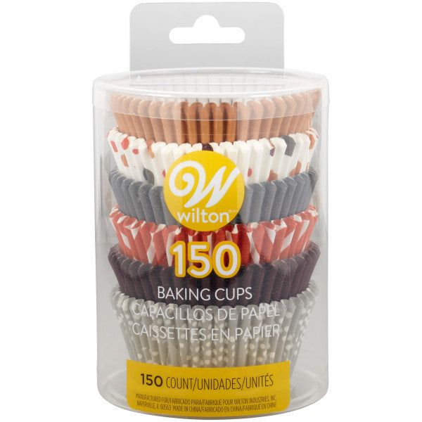 Wilton Brown, Orange, Grey and Neutral Print Standard Baking Cups, 150-Count