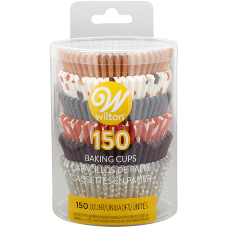 Wilton Brown, Orange, Grey and Neutral Print Standard Baking Cups, 150-Count