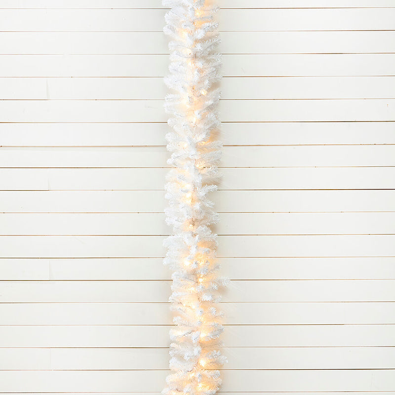 9' LED White Crystal Spruce Garland Snowy Winter Mantel Stair Holiday