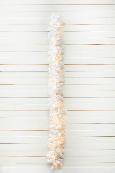 9' x 12" LED White Crystal Spruce Garland