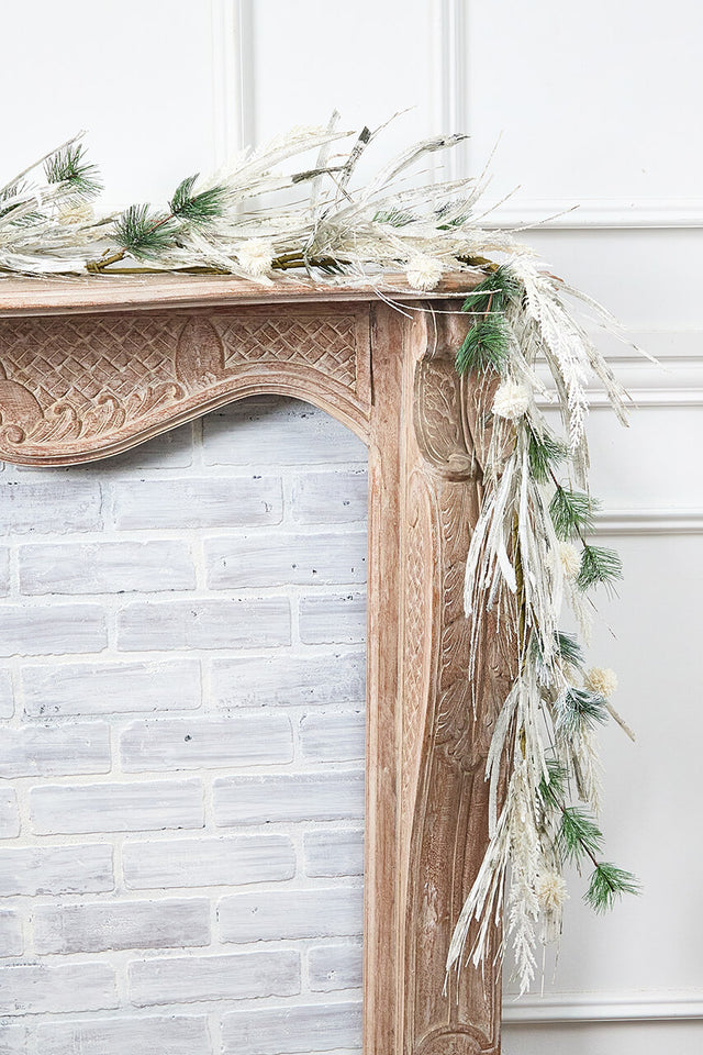 5' Snow Cedar Pine Starburst Ball Grass Garland