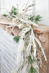 5’ Snow Cedar Pine Starburst Ball Grass Garland Christmas Winter Decor