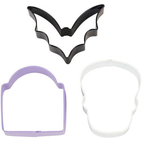 Wilton Bat, Tombstone and Skull Halloween Cookie Cutter Set, 3-Piece