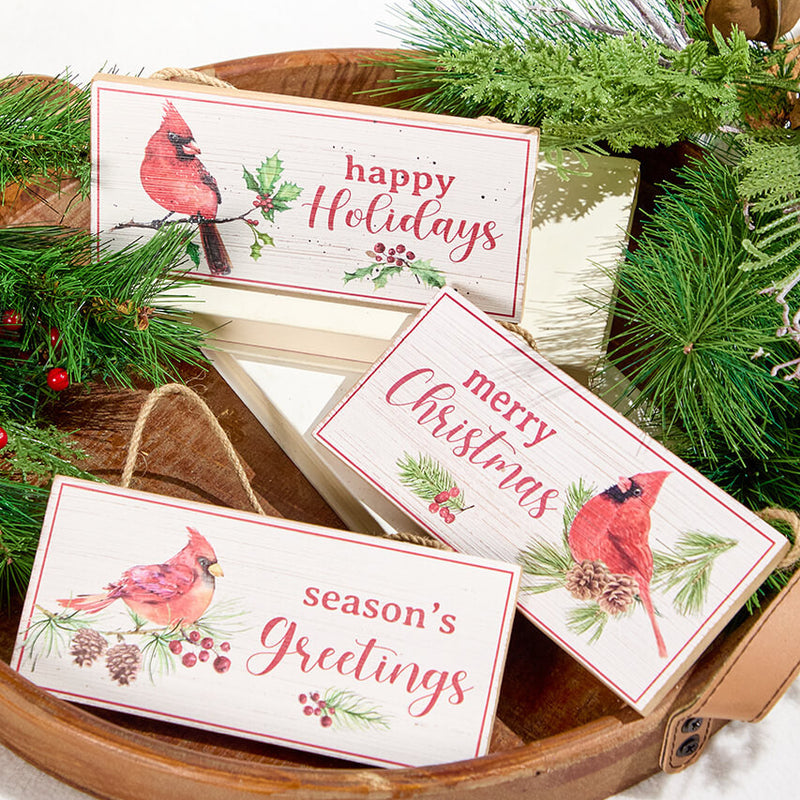 3.5 Inch x 8 Inch Wooden Cardinal on Branch Sign Ornament