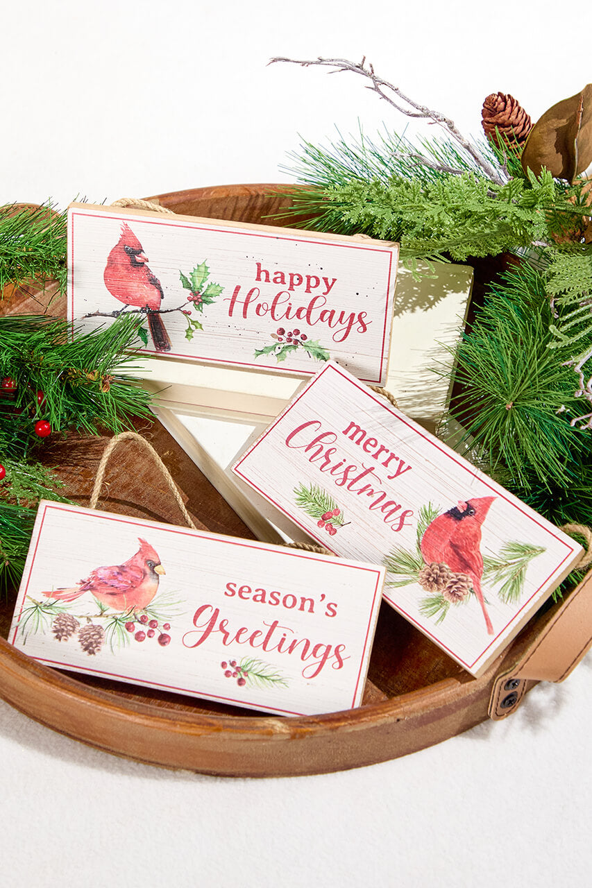 3.5" x 8" Wooden Cardinal on Branch Sign Ornament