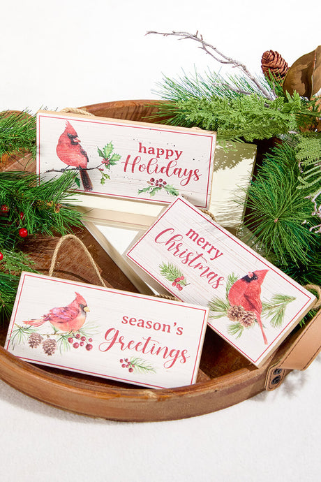 3.5" x 8" Wooden Cardinal on Branch Sign Ornament