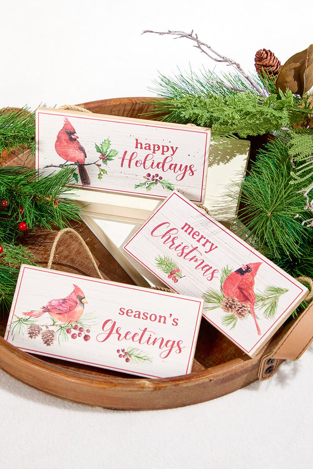 3.5" x 8" Wooden Cardinal on Branch Sign Ornament