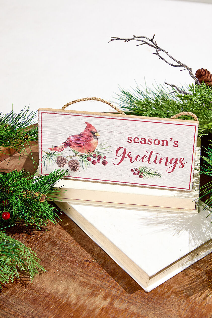 3.5" x 8" Wooden Cardinal on Branch Sign Ornament