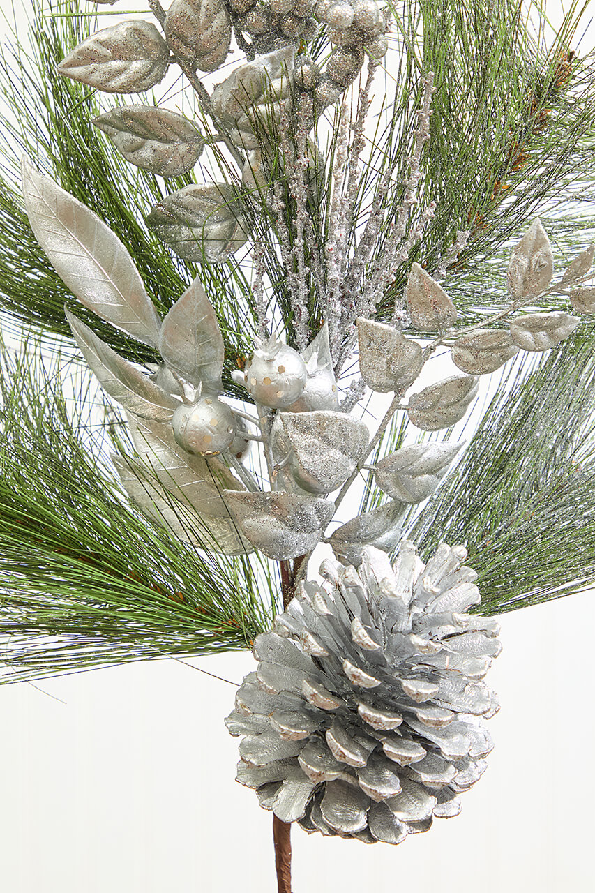 30" Berry Pinecone Cedar Spray - Silver
