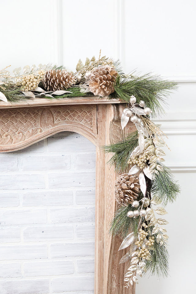 6' Berry/Pinecone/Cedar Garland - Champagne