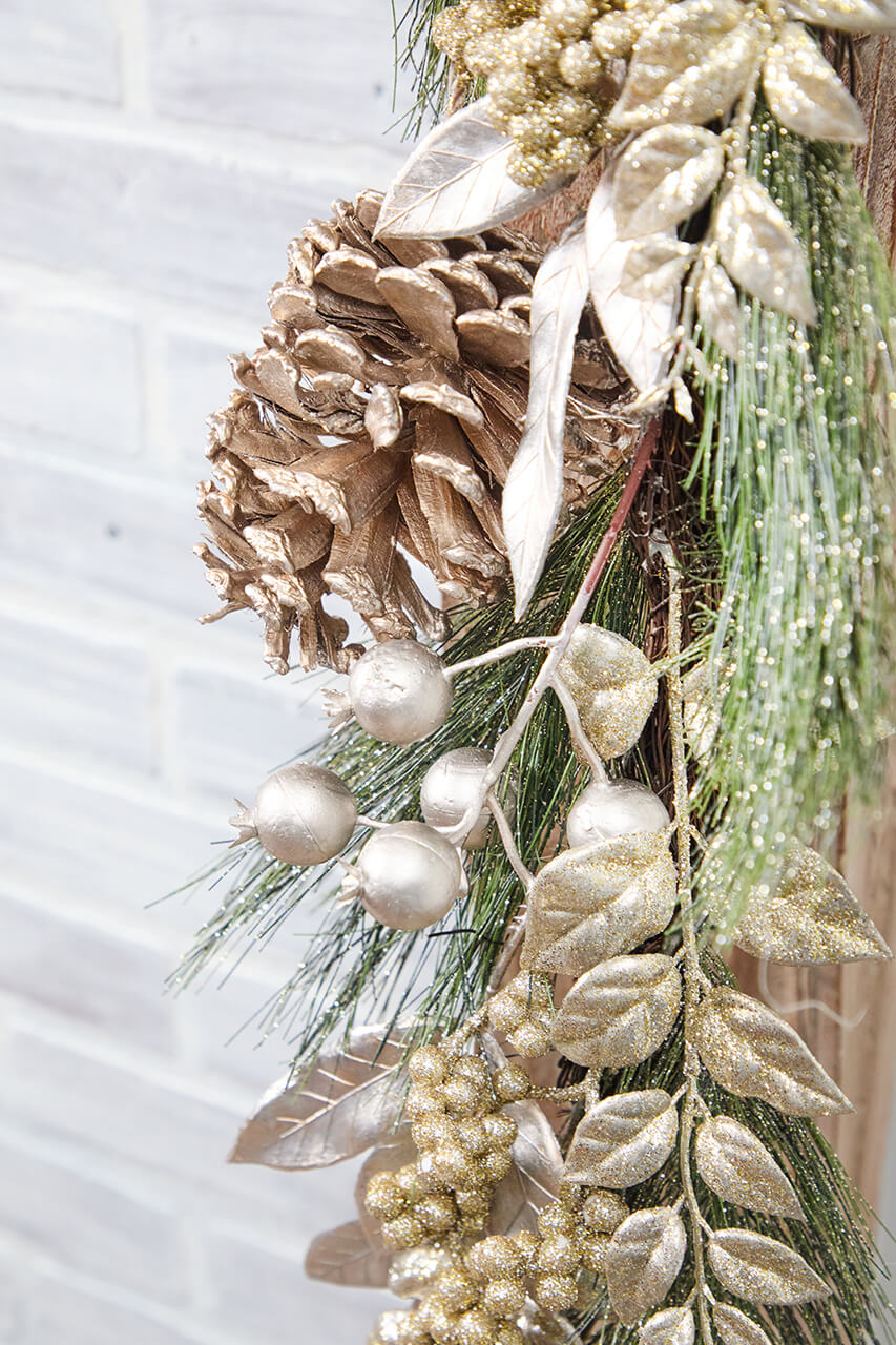 6' Berry/Pinecone/Cedar Garland - Champagne