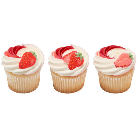 Strawberries Dec-Ons Sugar Edible Decorations 12ct