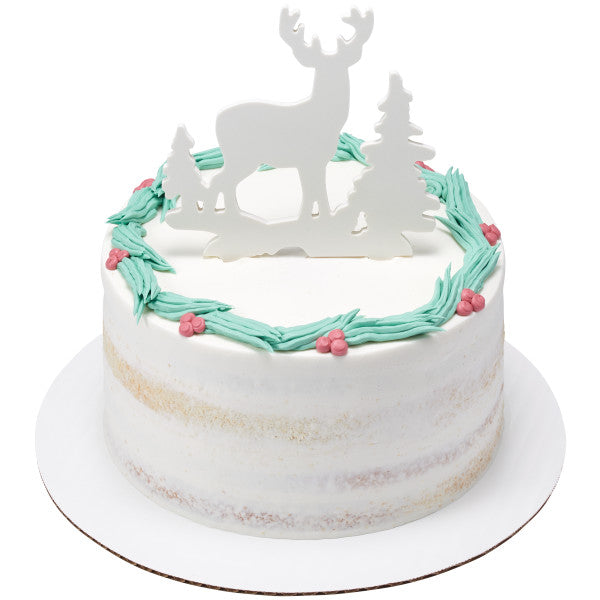 Deer and Pine Trees Gum Paste Layon Cake Topper Christmas Hunter Buck Trees - set of 6