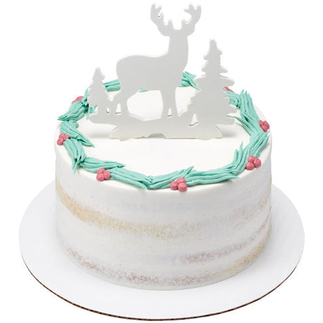 Deer and Pine Trees Gum Paste Layon Cake Topper Christmas Hunter Buck Trees - set of 6