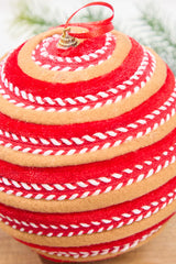 6" Red, White & Brown Gingerbread Stripe Ball