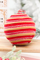 6" Red, White & Brown Gingerbread Stripe Ball