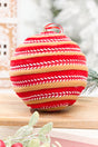 6" Red, White & Brown Gingerbread Stripe Ball