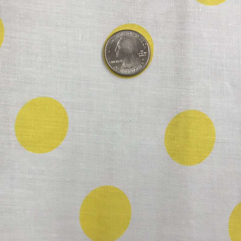Yellow Dots White Poly Cotton Fabric - White With Yellow Big Polka Dots, 59/60" Width (1 Yard)