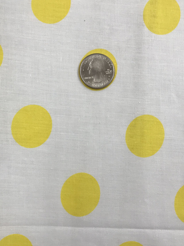 Yellow Dots White Poly Cotton Fabric - White With Yellow Big Polka Dots, 59/60" Width (1 Yard)