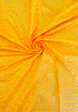 Heavy Eyelet Polyester Cotton Fabric - Yellow Floral Embroidery, 41"-42" Width