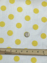 Yellow Dots White Poly Cotton Fabric - White With Yellow Big Polka Dots, 59/60" Width (1 Yard)