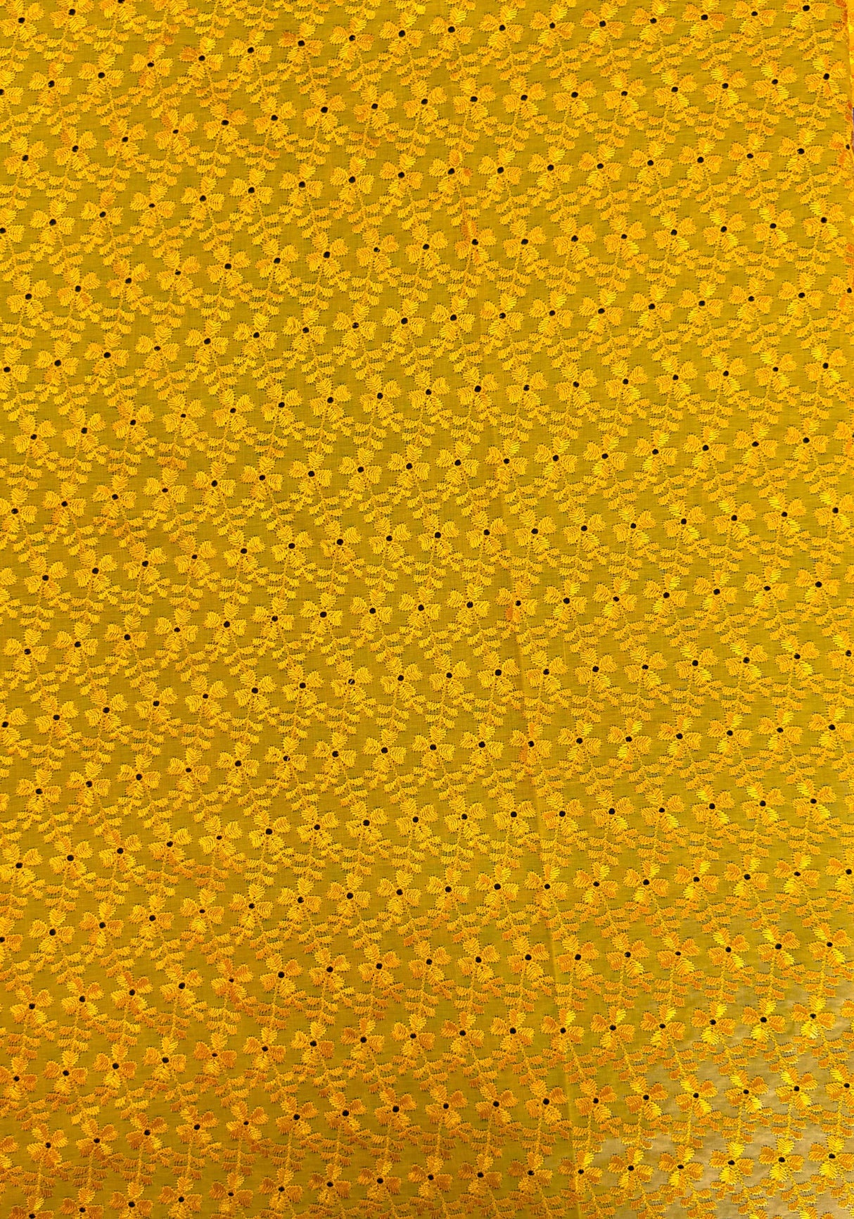 Heavy Eyelet Polyester Cotton Fabric - Yellow Floral Embroidery, 41"-42" Width