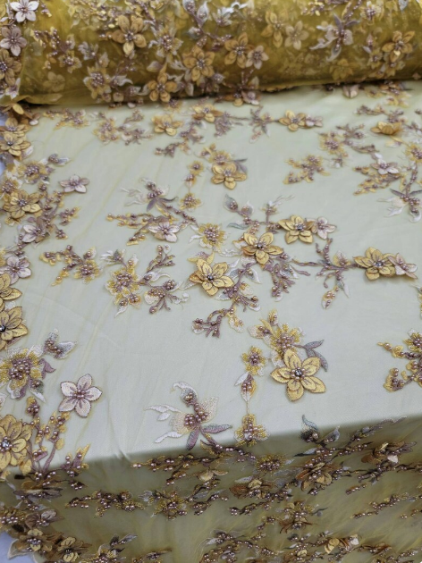 Beaded Lace 3D Floral Yellow