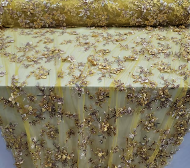 Beaded Lace 3D Floral Yellow