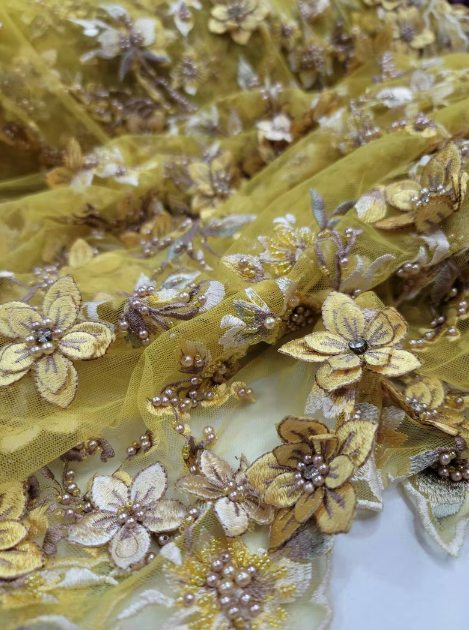 Beaded Lace 3D Floral Yellow