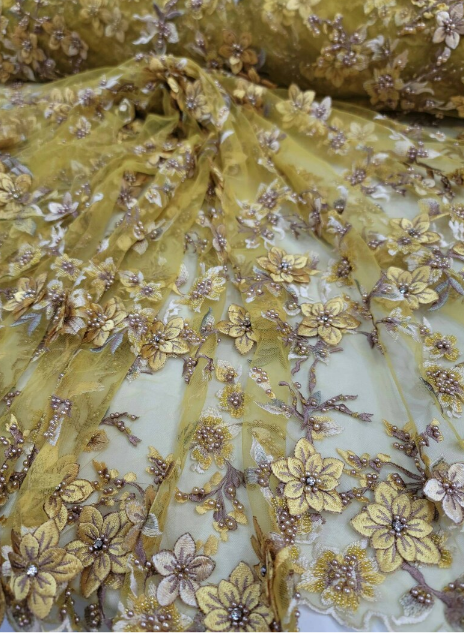 Beaded Lace 3D Floral Yellow