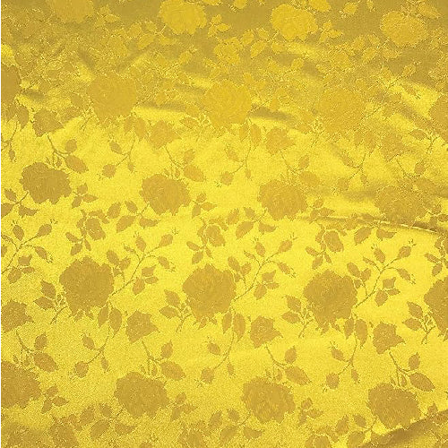 Yellow Rose Floral Jacquard Satin Fabric - Yellow Rose Floral Jacquard, 60" Width
