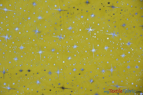 Shooting Star Foil Organza Polyester Fabric - Sheer Silver Metallic Star, 58/60" Width (1 Yard)