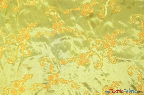 Ribbon Taffeta Polyester Fabric - Embroidered Ribbon Cord, Multiple Colors, 54" Width (1 Yard)