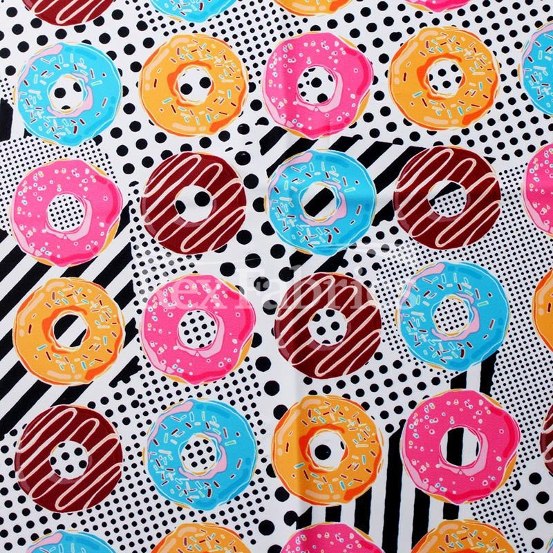 Yum Yum Polyester Spandex Fabric - Multi, Colorful Donut Print, 58/60" Width (1 Yard)