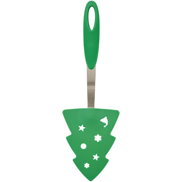 Wilton Green Christmas Tree Plastic Turner or Spatula with Metal and Silicone Handle