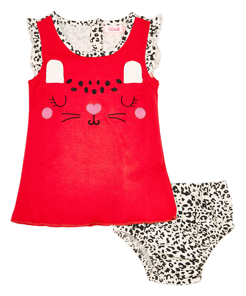 Cute Kitty Baby Dress Cotton Fabric - Mint, Red, Kitty Print, 6M/9M To 24M (1 Piece)