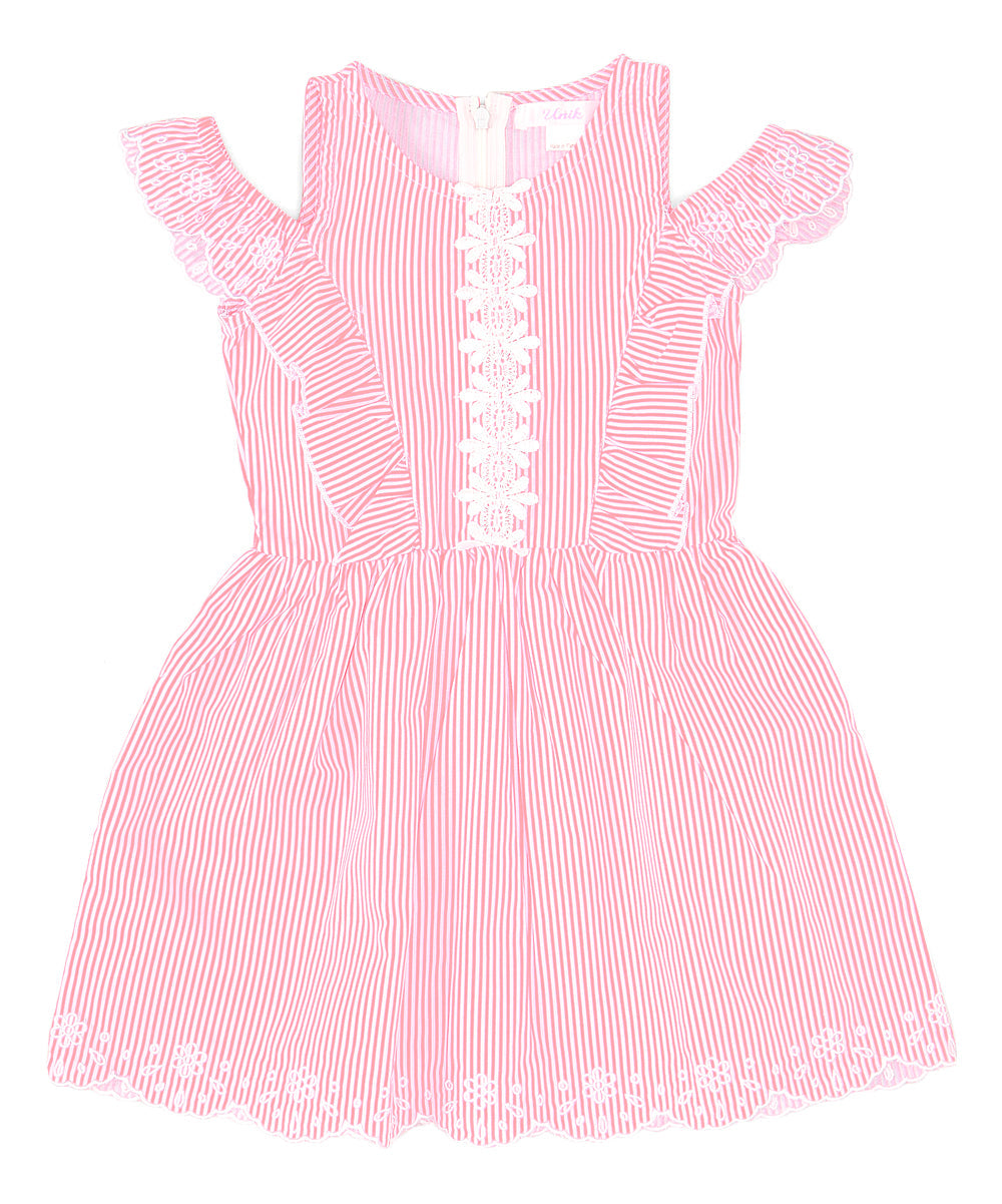 Girl Stripe Dress Cotton Fabric - Pink Stripes, Girls Dress, Sizes 2-7 (1 Piece)